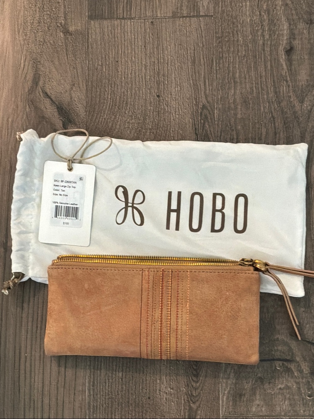 HOBO Cognac Suede Leather Wristlet Clutch with Gold Zipper